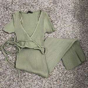Zara ribbed wrap top dress S